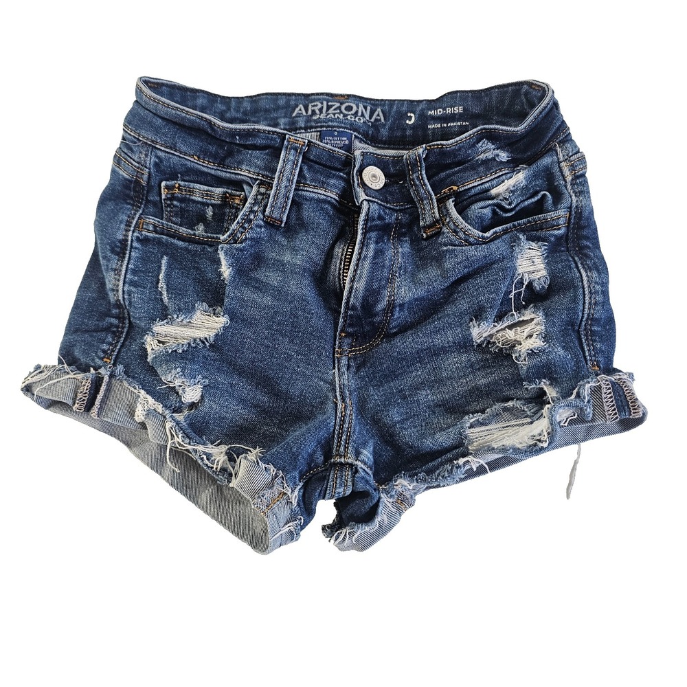 Arizona Jean Co Distressed Denim Shorts Women's Size 0 Cutoff Frayed Hem Blue